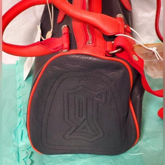 RARE! JOHN GALLIANO BLACK RED LEATHER BOSTON/BOWLING BAG NEW WITH/ TAG FULL SET - Picture 3 of 12